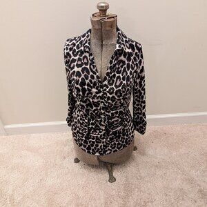 INC International Concepts Inc, Women's Leopard buttoned ruched Blouse ,Size L